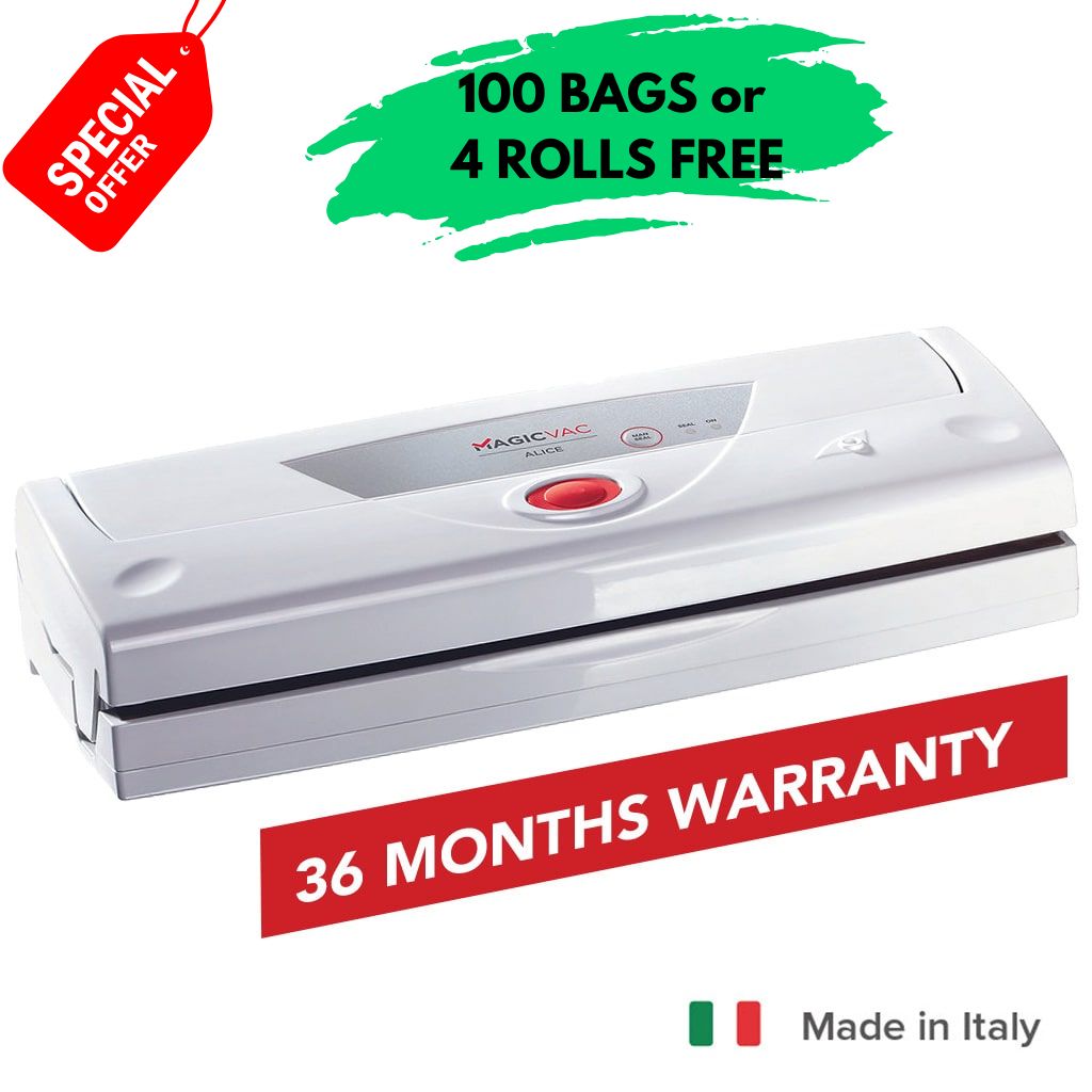 Magic Vac Alice Vacuum Sealer Special Chistmas Offer of 100 bags free or 4 rolls free