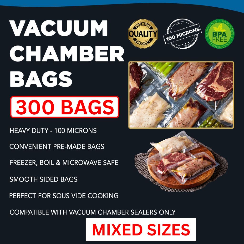 Pro-line Vacuum Chamber Sealer Bags 300 Mixed SIzes Heavy Duty 100 Microns