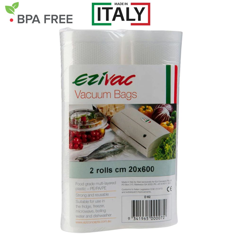 Ezivac Vacuum Sealer Rolls Made in Italy 20cm x 6metre BPA Free