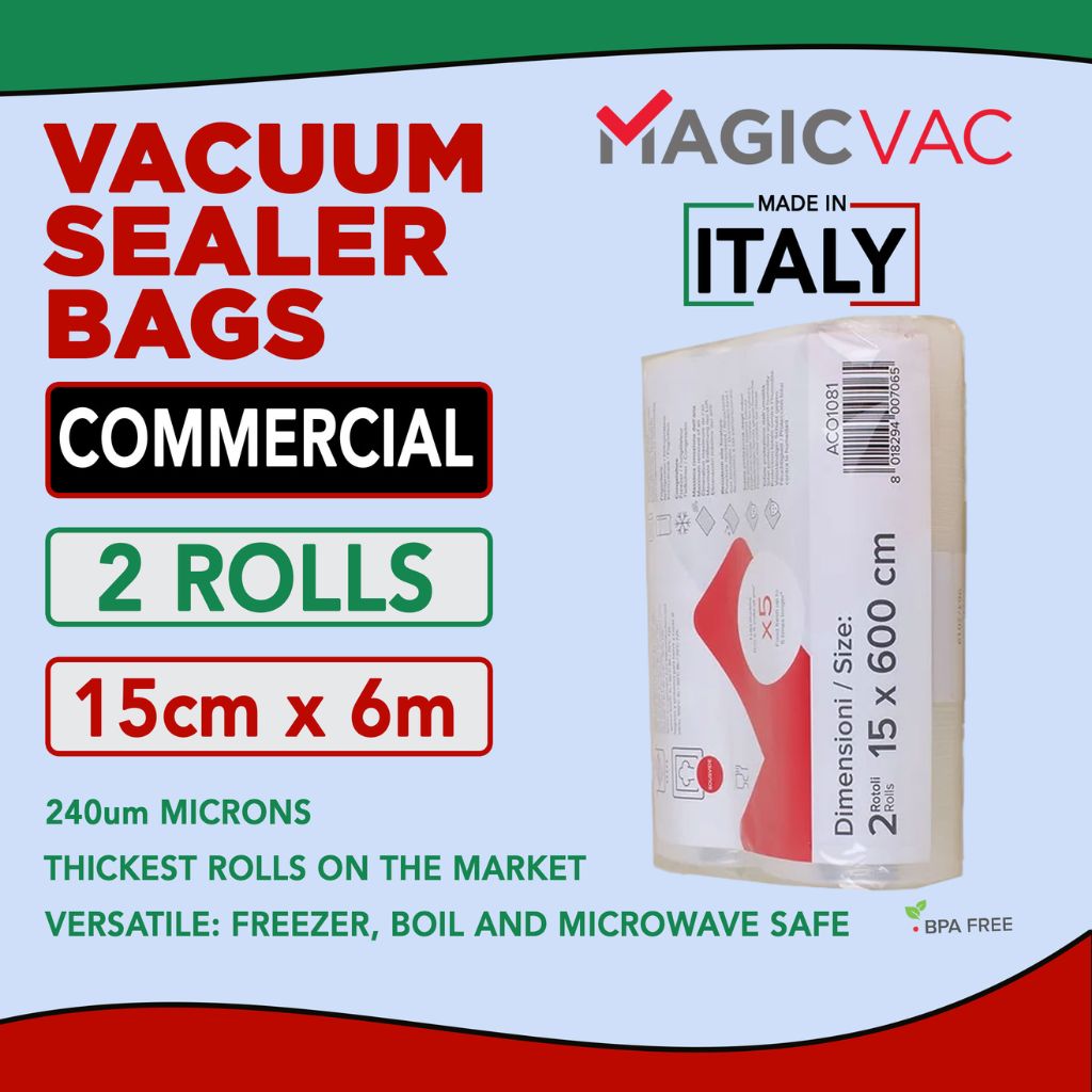Magic Vac Commercial Vacuum Sealer Rolls 15cm x 6m 2 Pack 240 Micron BPA Free Made in Italy