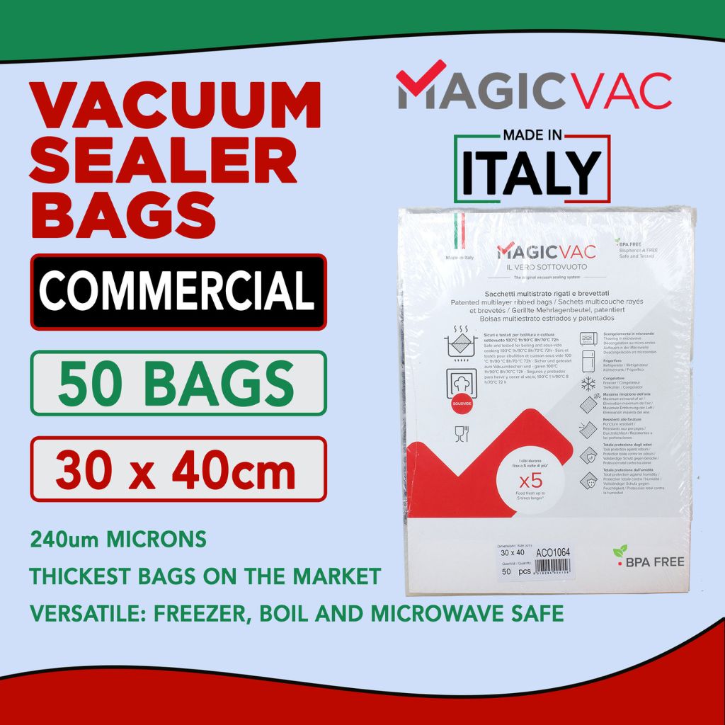 Magic Vac Vacuum Sealer Bags Commercial 30x40cm 240 Micron Thick 50 pag pack. Made in Italy