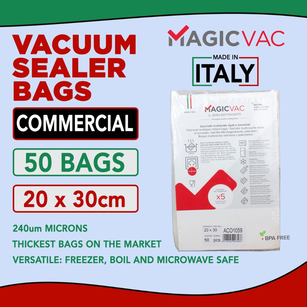 Magic Vac Vacuum sealed bags commercial 240 micron thickest on the market 20x30cm made in Italy 50 pack