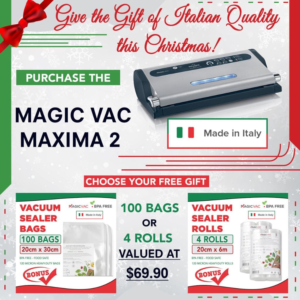 Magic Vac Vacuum Sealer Cryovac Machine Made in Italy. Includes Bonus 4 Vacuum Sealer Rolls or 100 Vacuum Sealer Bags you choose your free gift.