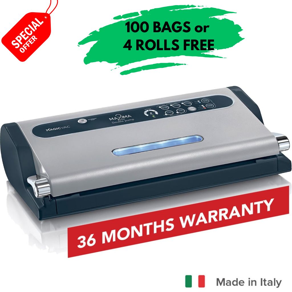 Magic Vac Maxima 2 Commercial Vacuum Sealer Cryovac Machine Made in Italy 36 Month Warranty Special Bonus Offer 100 Vacuum Sealer Bags or 4 Vacuum Sealer Rolls Free