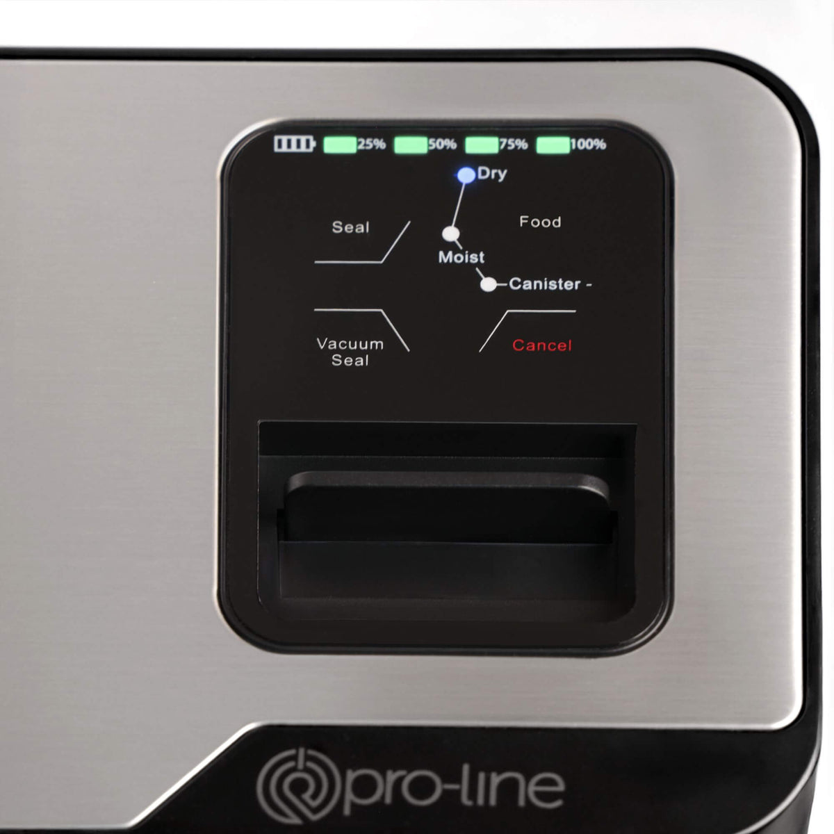 Pro-line VS-B1 Cordless Vacuum Sealer Cryovac Machine Portable &amp; Rechargeable Showing close up of Front Control Panel