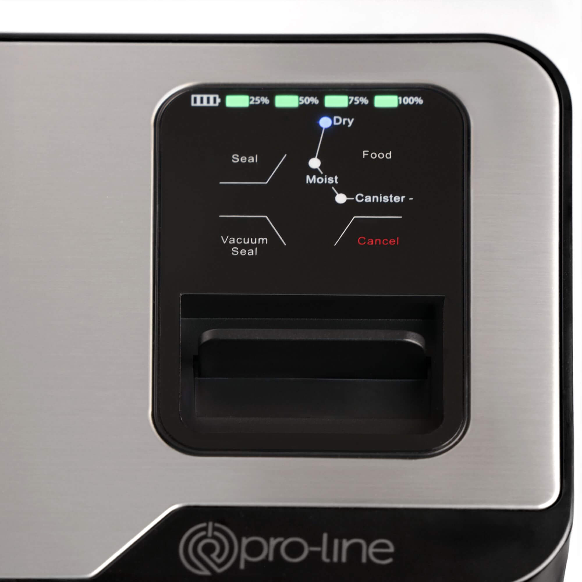 Pro-line VS-B1 Cordless Vacuum Sealer Cryovac Machine Portable & Rechargeable Showing close up of Front Control Panel