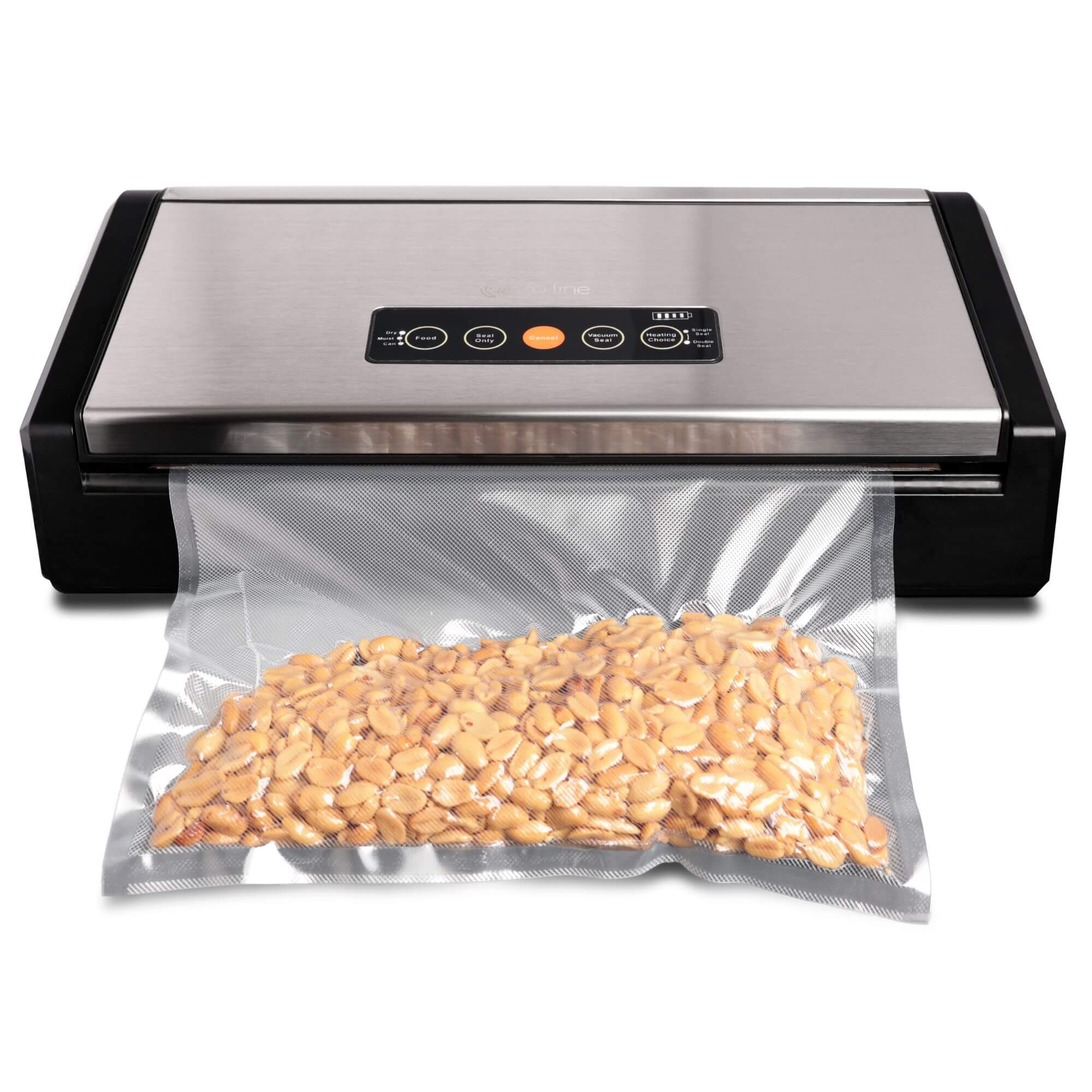 Pro-line VS-B2 Cordless Vacuum Sealer Cryovac Machine Portable & Rechargable Showing Vacuum Sealed Peanuts