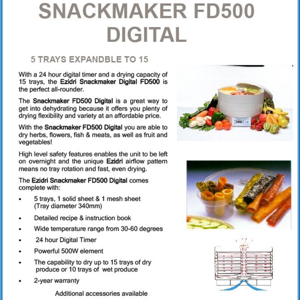 Ezidri Dehydrator FD500 Digital Fruit Dryer Information Specification Sheet