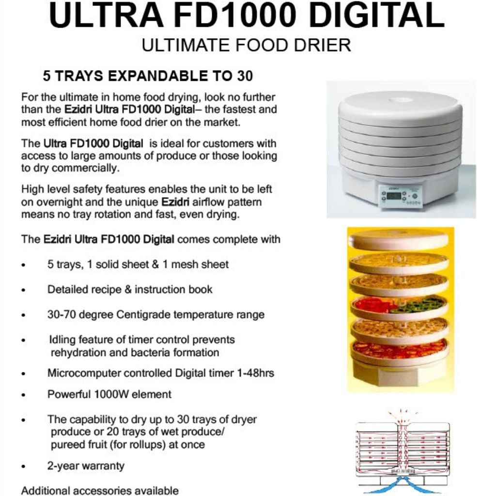 Ezidri Dehydrator Ultra FD1000 Fruit Dryer Features Sheet