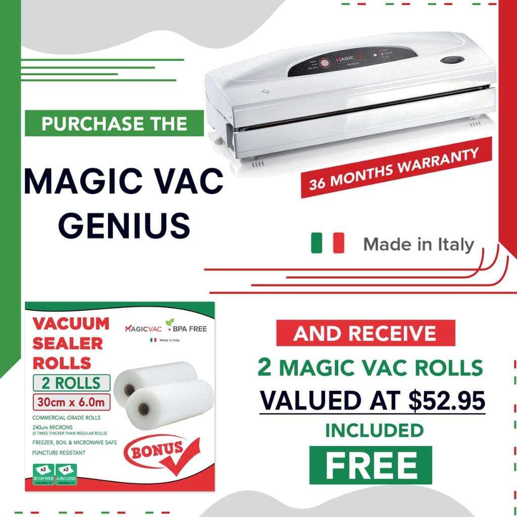 Magic Vac Genius Vacuum Sealer Cryovac Machine Made in Italy Bonus 2 Vacuum Sealer Rolls Free