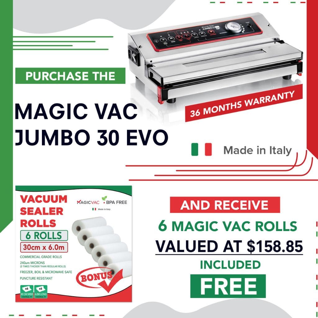 Magic Vac Jumbo 30 EVO Vacuum Sealer Cryovac Machine Bonus 6 Magic Vac Vacuum Sealer Rolls Free