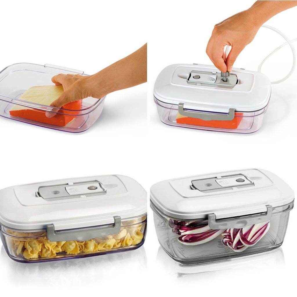 Magic Vac Canisters for Use with Magic Vac Vacuum Sealers Cryovac Machines Showing Food Stored in Canisters