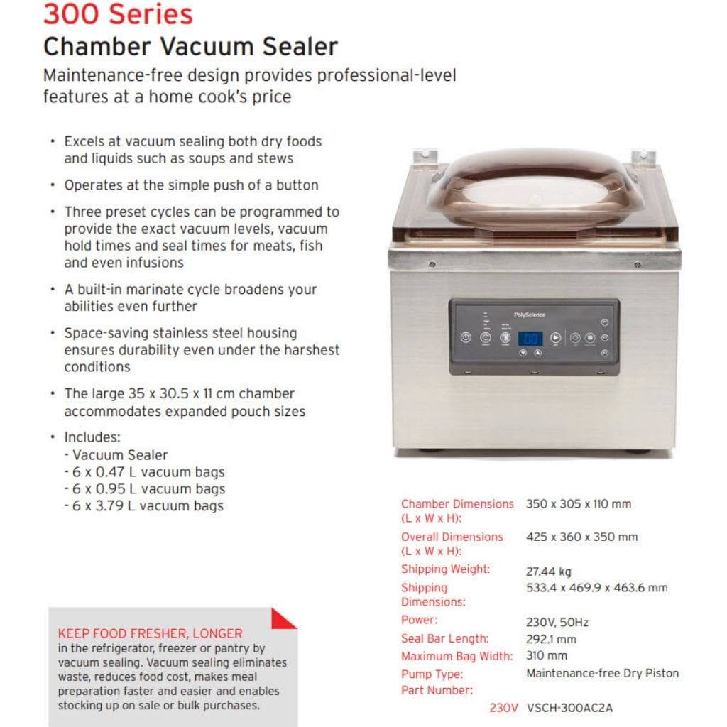 Polyscience 300 Series Vacuum Sealer Cryovac Machine Specifications 