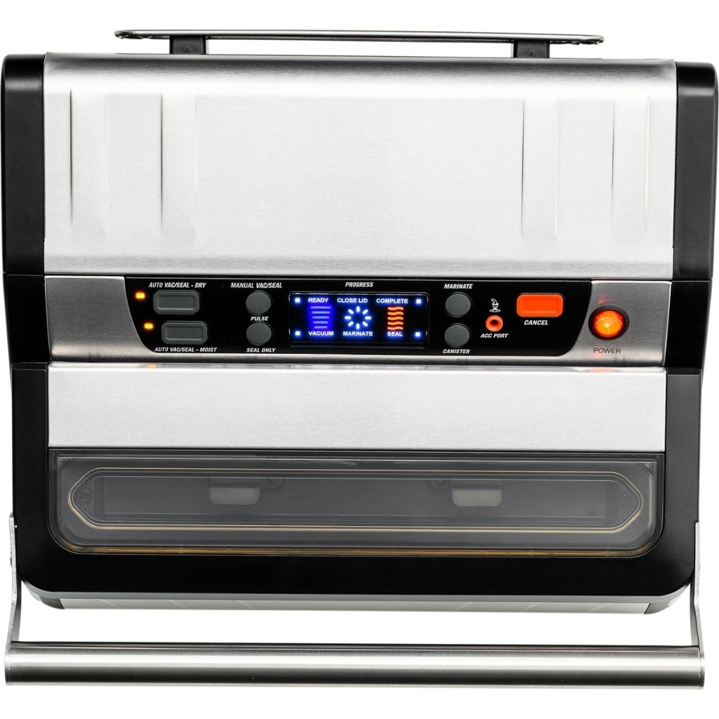Pro-Line I30-1 Vacuum Sealer Cryovac Machine Lid closed with front display planel illuminated 