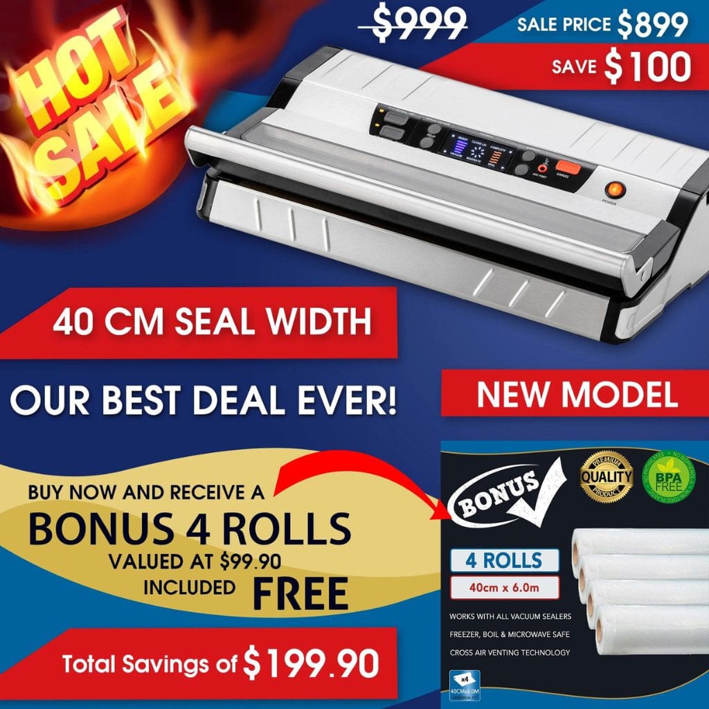 Pro-line VS-I40-1 Vacuum Sealer Cryovac Machine extra wide 40cm seal Special Bonus offer Free Vacuum Sealer Rolls