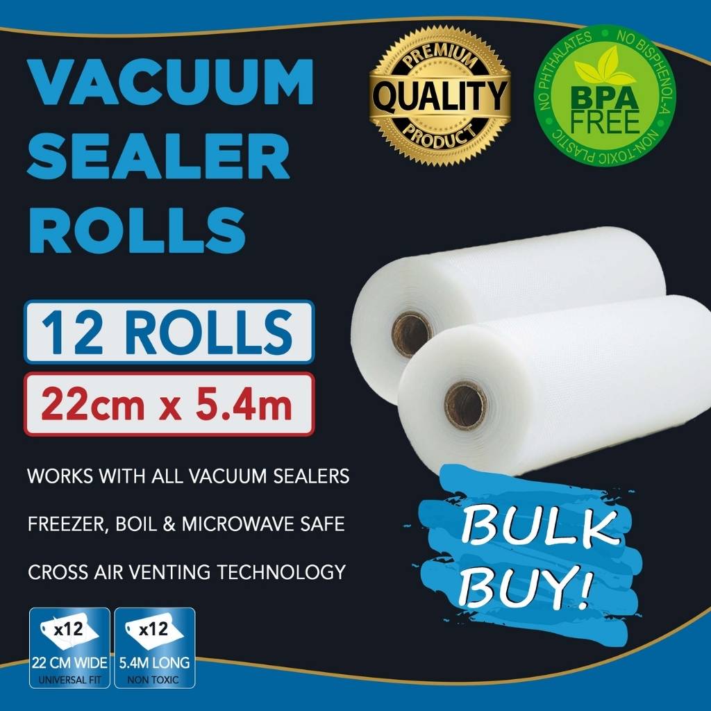 Pro-Line Premium Vacuum Sealer Bags & Rolls Cryovac Bags 12 Rolls 22cm Wide x 5.4 length