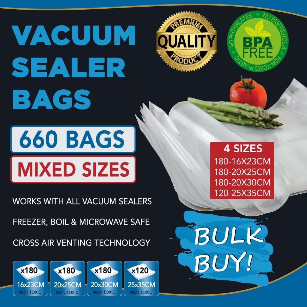 Pro-line Premium Vacuum Sealer Bags 660 Pack Mixed Sizes Bulk Buy