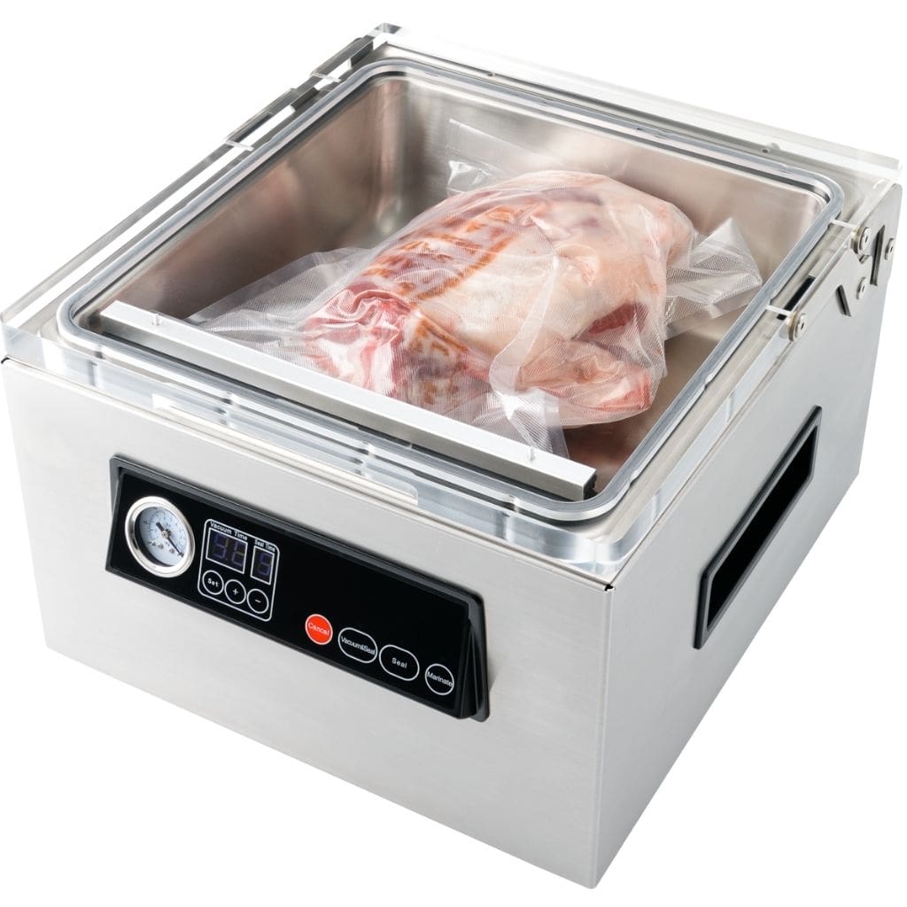 Pro-line CH2 Vacuum Chamber Sealer Cryovac Machine Vacuum Sealed Lamb with lid Closed