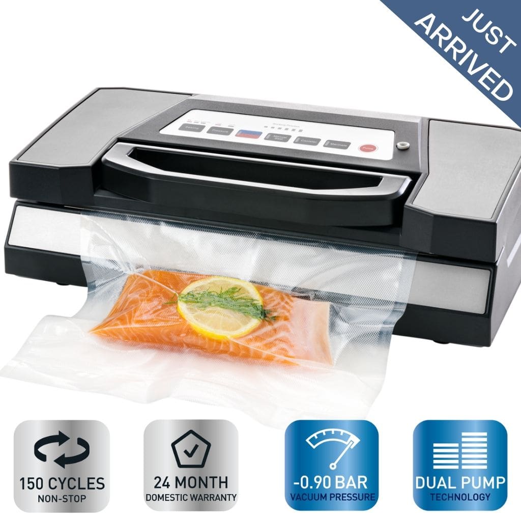 ProLine C3 Vacuum Sealer Cryovac Machine Showing Food Vacuum Sealed and Features of the Machine.
