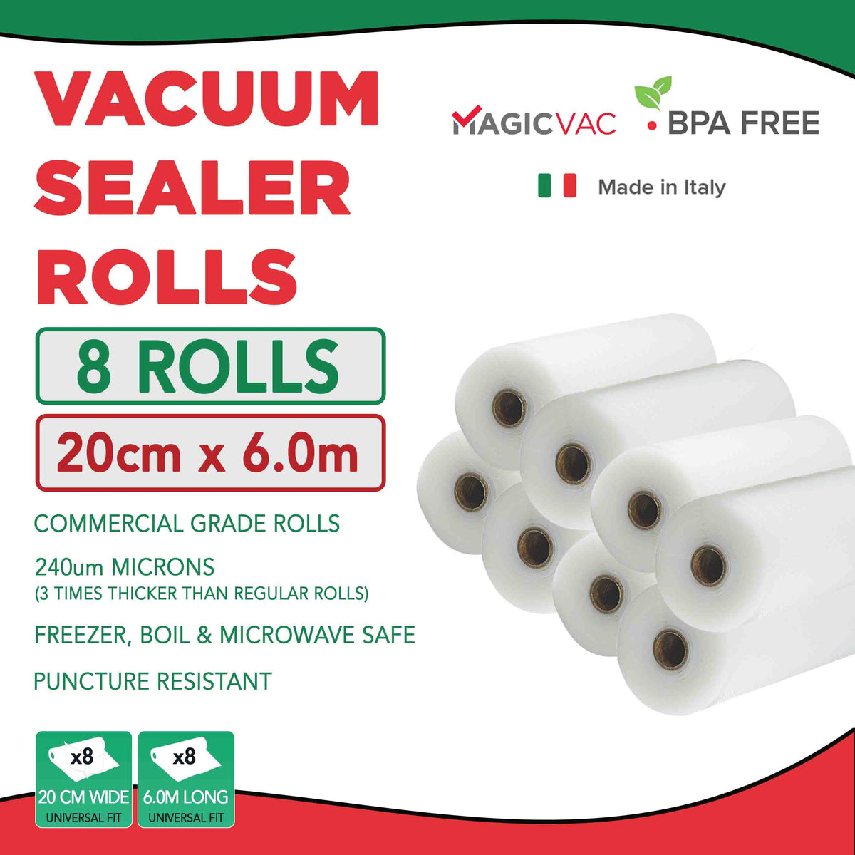 Magic Vac Vacuum Sealer Rolls 20x600cm 8 Pack Made in Italy